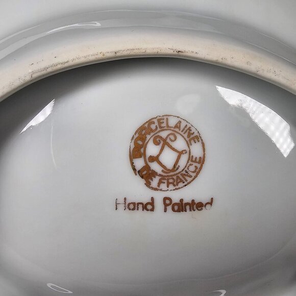 Vintage Porcelaine De France Hand Painted Divided Serving Dish Gold Trim & Flora - Picture 4 of 8